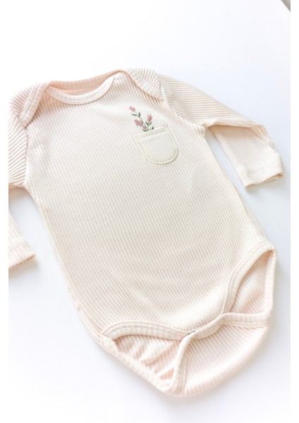 Kız Bebek Organik Pamuk Çiçek Işlemeli Fitilli Bej Zıbın Takım modelleri