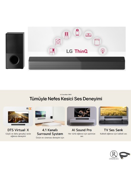 600W 4.1 Kanal Ev Sinema & Soundbar DtsVirtual: x Yüksek Ses ve Kalite, Kablosuz Bluetooth Optik, HDMI ve USB Bağlantı+ HdmıKablo