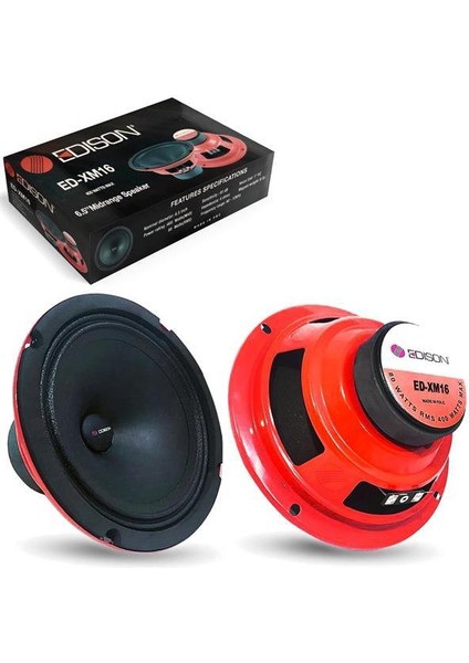 Edıson ED-XM16 Oto Midrange 16CM 400 Watt 2 Adet