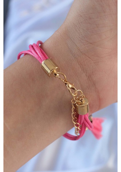Mulvxxmd XDN02 Pembe Zirkon Taşlı Ipli Püskül Detay Çoklu Bileklik (Mulvix)