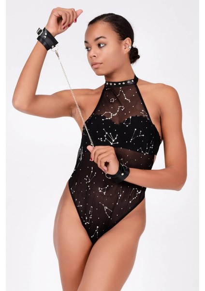MDYK02 Baskılı Tül ve Deri Bileklik Şık Babydoll 51190 (Mulvix)