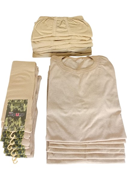 Asker Fanila Boxer Çorap 6'lı Set Ekonomik Paket Acemi Bedelli Karacı Asker Çamaşır Seti Kçs6-1