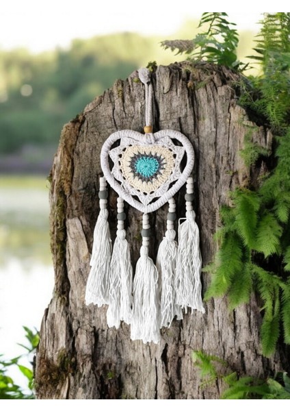 Beyaz Kalpli Dantel Örgülü Makrome Duvar Süsü 15 x 35 cm