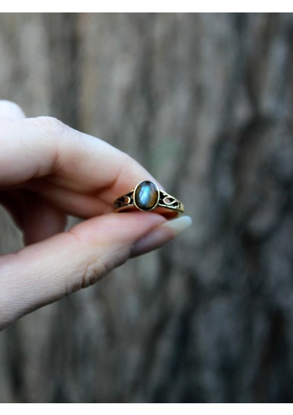 Doğal Taş Labradorit Doğal Taşlı Ayarlanabilir Antik Kadın Yüzük EUY54LBT modelleri