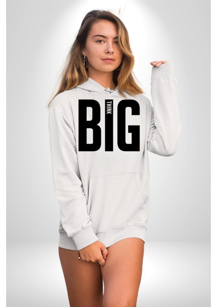 Sokak Sitili Büyük Düşün Erkek Kadın Beyaz Dijital Baskılı Kapüşonlu Sweatshirt Hoodie fiyatları
