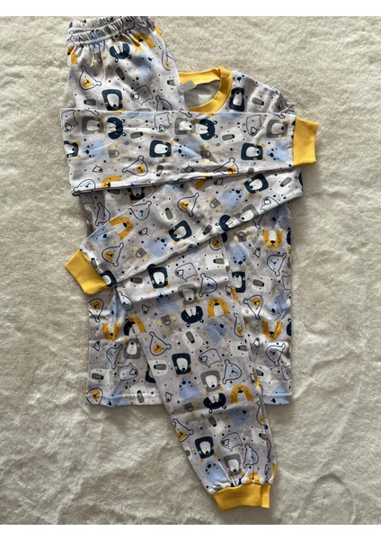 Renkli Ayı Kafalar Pijama Takım