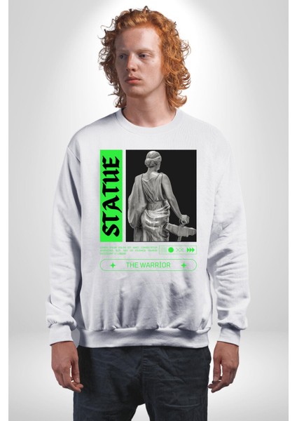 Sokak Sitili Heykel Kadın Savaşcı Erkek Kadın Unisex Dijital Baskılı Beyaz Sweatshirt fiyatları