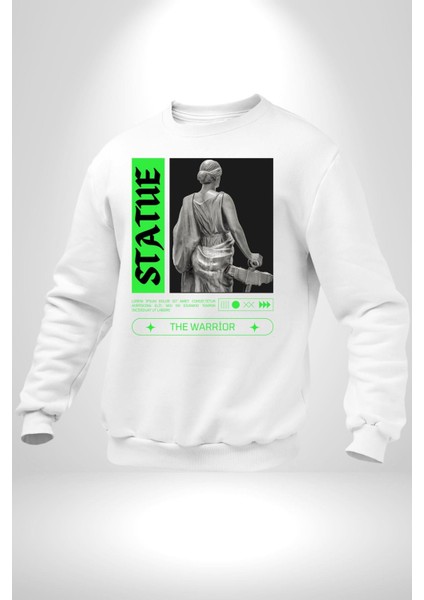 Sokak Sitili Heykel Kadın Savaşcı Erkek Kadın Unisex Dijital Baskılı Beyaz Sweatshirt modelleri
