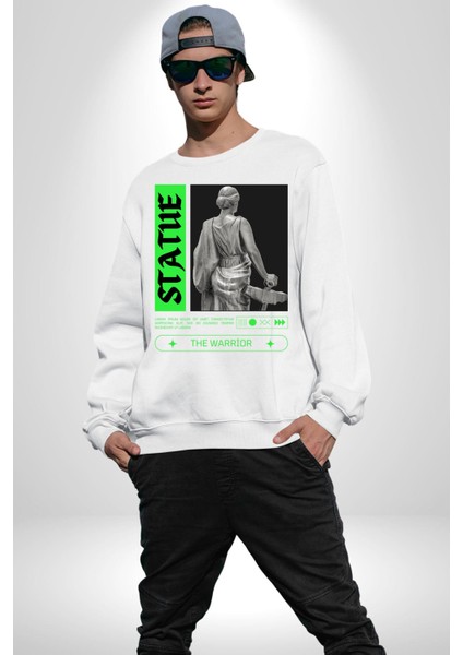 Sokak Sitili Heykel Kadın Savaşcı Erkek Kadın Unisex Dijital Baskılı Beyaz Sweatshirt fırsatları