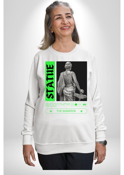 Sokak Sitili Heykel Kadın Savaşcı Erkek Kadın Unisex Dijital Baskılı Beyaz Sweatshirt indirimleri