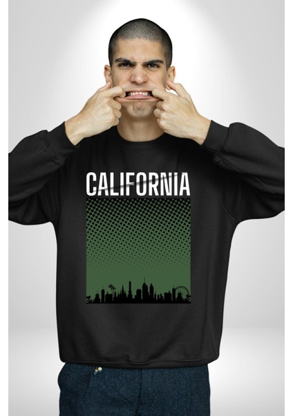 California Erkek Kadın Unisex Dijital Baskılı Siyah Sweatshirt