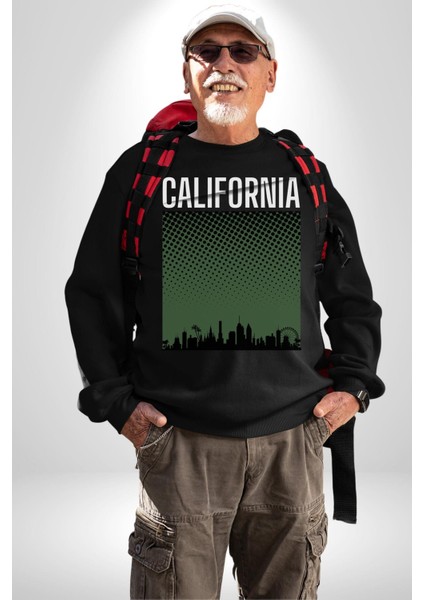 California Erkek Kadın Unisex Dijital Baskılı Siyah Sweatshirt