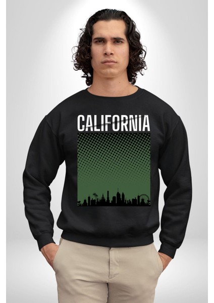 California Erkek Kadın Unisex Dijital Baskılı Siyah Sweatshirt