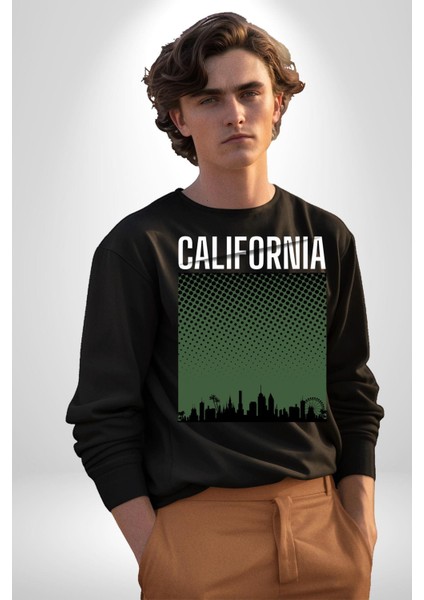 California Erkek Kadın Unisex Dijital Baskılı Siyah Sweatshirt