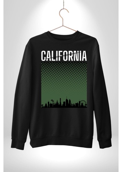 California Erkek Kadın Unisex Dijital Baskılı Siyah Sweatshirt