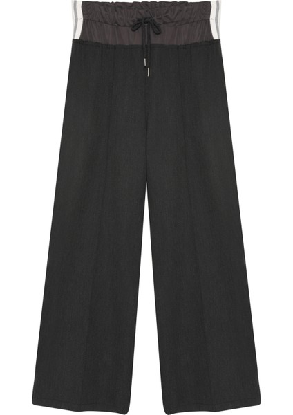 Beli Kumaş Matchli Geniş Paça Pantolon Koyu Gri