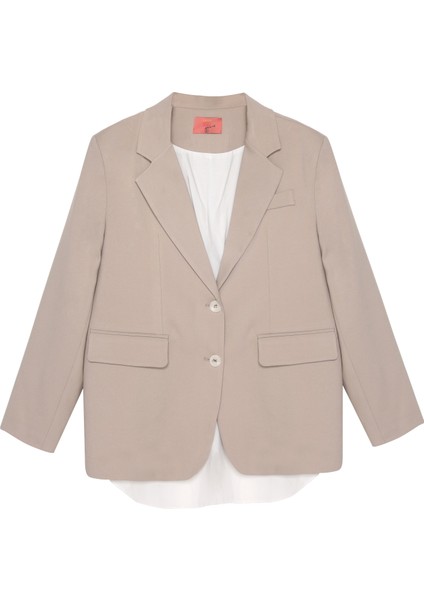 Sırtı Pencere Yırtmaçlı Blazer Ceket Bej