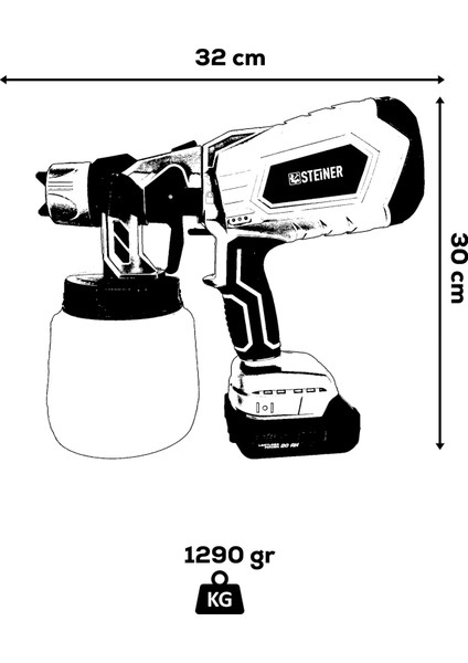 Alman 999VF 20 Ah Li-Ion Çift Akülü Şarjlı Boya Tabancası