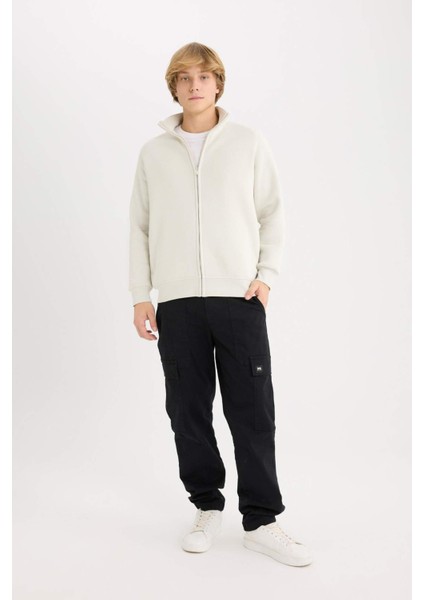 Boxy Fit Dik Yaka Baskılı İçi Yumuşak Tüylü Fermuarlı Sweatshirt E1367AX25SP fiyatları