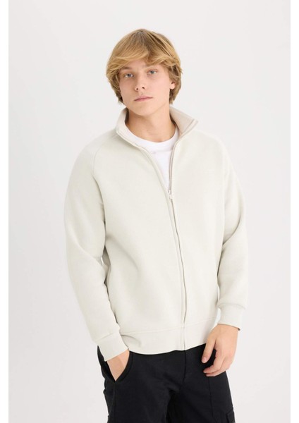 Boxy Fit Dik Yaka Baskılı İçi Yumuşak Tüylü Fermuarlı Sweatshirt E1367AX25SP modelleri
