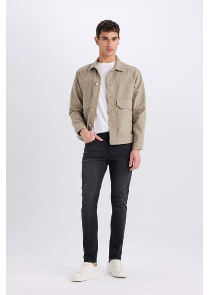 %100 Pamuk Slim Fit Dar Kesim Düğmeli Cepli Mevsimlik Baharlık Jean Ceket B8155AX25SP