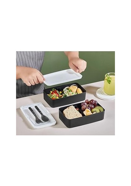 Store 2 Kat Yemek Saklama Kabı Beslenme Kutusu Seti - Sporcu Diyet Öğrenci Fitness Okul Işyeri Sefer Tası