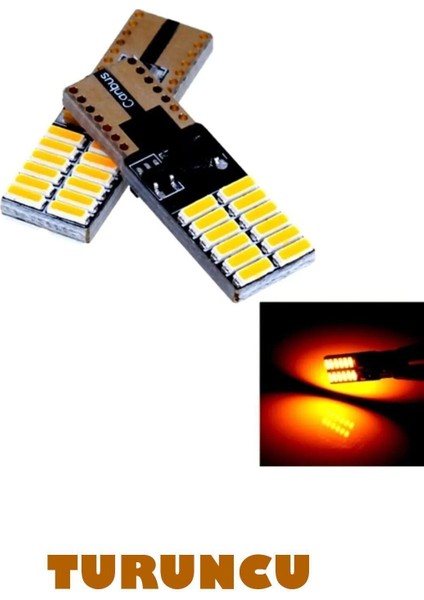 T10 LED Dipsiz W5W Canbus 24 Ledli Turuncu Park Plaka Ampul 2 Adet