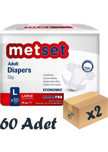 Ekonomik Bel Bantlı Yetişkin Hasta Bezi 5,5 Damla Large Büyük Boy L Beden 30'lu 2 Paket 60 Adet