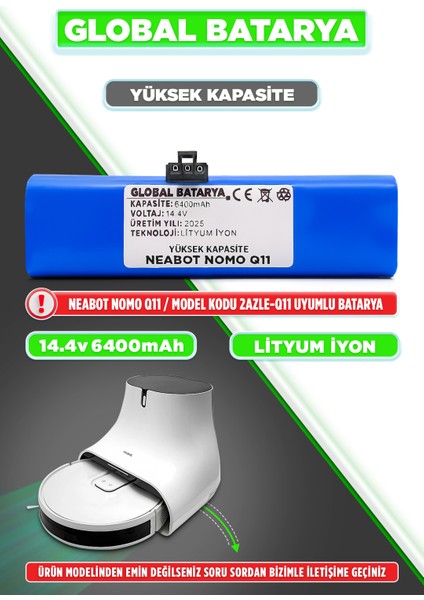 Neabot Nomo Q11 Uyumlu Akıllı Robot Süpürge Bataryası 14.4V 6400MAH Li-Ion Pil (Yüksek Kapasite)