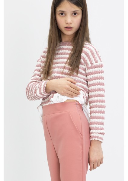 Pembe Çizgili Bluzlu Ispanyol Paça Pantolonlu Kız Çocuk 2li Takım 19987 fiyatları