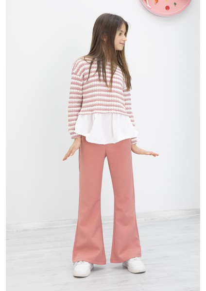 Pembe Çizgili Bluzlu Ispanyol Paça Pantolonlu Kız Çocuk 2li Takım 19987 fırsatları
