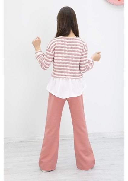 Pembe Çizgili Bluzlu Ispanyol Paça Pantolonlu Kız Çocuk 2li Takım 19987 indirimleri