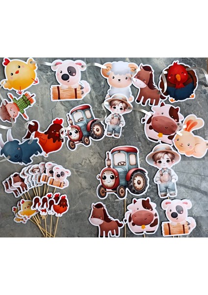 KUROMI-32PARÇA Çiftlik Hayvanları Dev Doğum Günü Süsü Banner Pasta Kürdanı Cupcake Süsü Seti indirimleri
