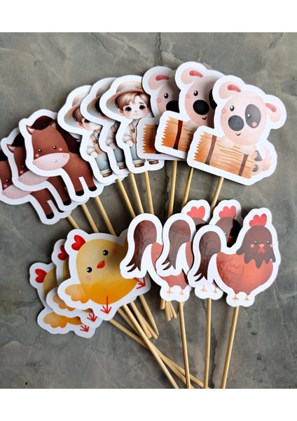 KUROMI-32PARÇA Çiftlik Hayvanları Dev Doğum Günü Süsü Banner Pasta Kürdanı Cupcake Süsü Seti