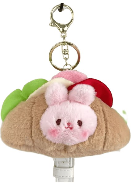 Pembe Tavşan Peluş Oyuncak Sevimli Üç Boyutlu Kruvasan Anahtarlık Karikatür Ayı Bebek Yaratıcı Okul Çantası Kolye Moda Bebek (Yurt Dışından)