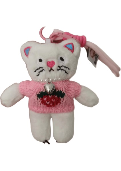 15CM Kawaii Pembe Kedi Peluş Anahtarlık Sevimli Kedi Peluş Kolye Yumuşak Hayvan Anahtarlık Araba Anahtar Toka Aksesuarları Kız Kadın Çanta Asılı (Yurt Dışından)