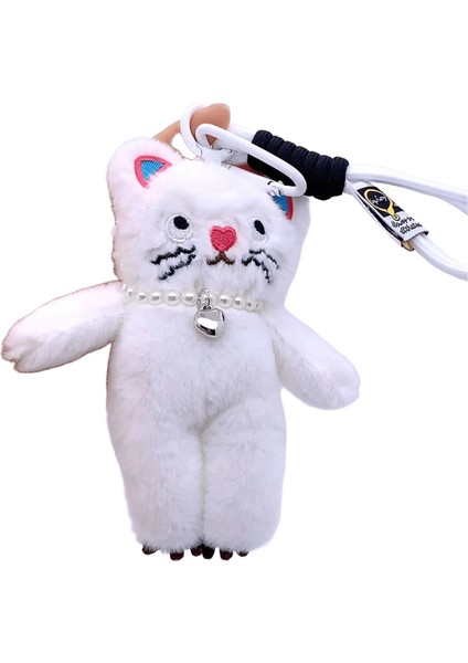 15CM Kawaii Pembe Kedi Peluş Anahtarlık Sevimli Kedi Peluş Kolye Yumuşak Hayvan Anahtarlık Araba Anahtar Toka Aksesuarları Kız Kadın Çanta Asılı (Yurt Dışından)