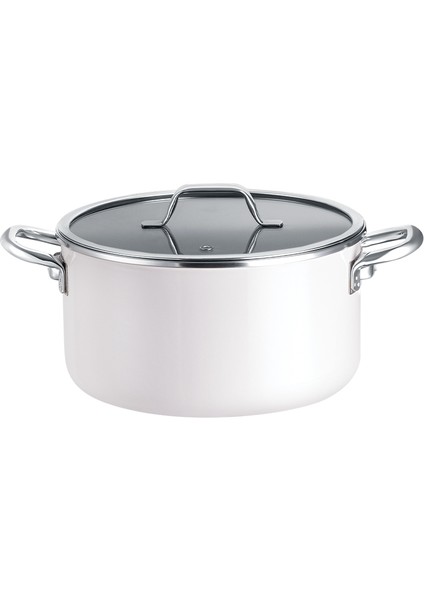 Titanyum Emaye Derin Tencere - Beyaz - 22 cm