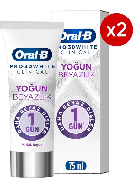 Oral-B pro 3D White Clinical Yoğun Beyazlık Parlak Beyaz Diş Macunu 75 ml x 2