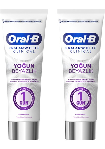 Oral-B pro 3D White Clinical Yoğun Beyazlık Parlak Beyaz Diş Macunu 75 ml x 2