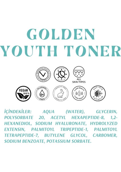 Hyaluronik Asit İçeren Anti-Aging Gençlik Toner - Golden Youth Toner