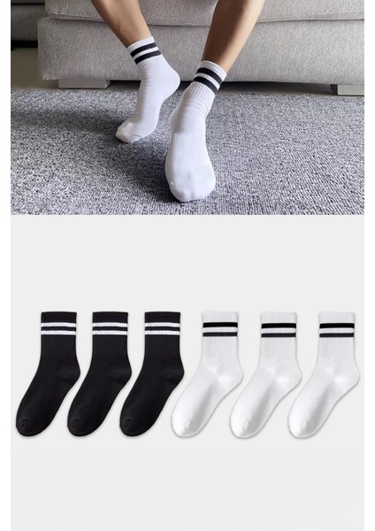 6 Çift Çizgili Tenis Çorap Unisex , Erkek , Kadın Tenis Çorap