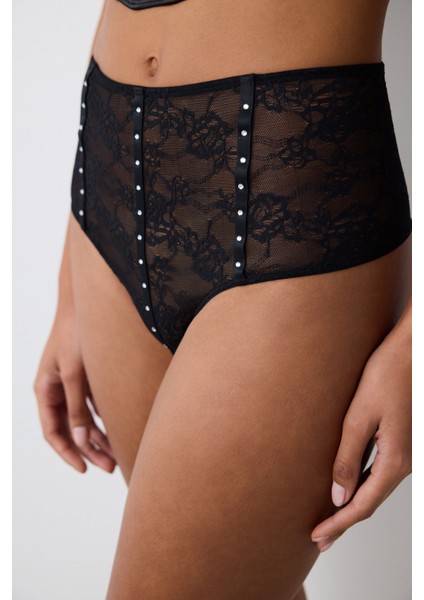 Shinny Lace Dantel Yüksek Bel Tanga Külot