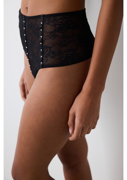 Shinny Lace Dantel Yüksek Bel Tanga Külot fiyatları
