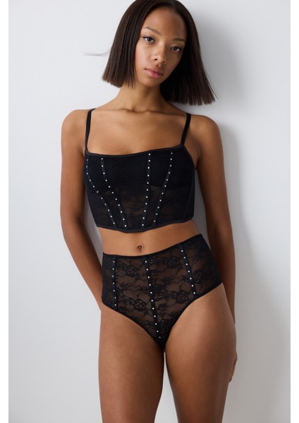 Shinny Lace Dantel Yüksek Bel Tanga Külot modelleri