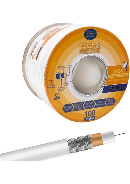 Mag Plus Rg6/u4 Trıshıeld 64 Tel Anten Kablosu (100 Metre)