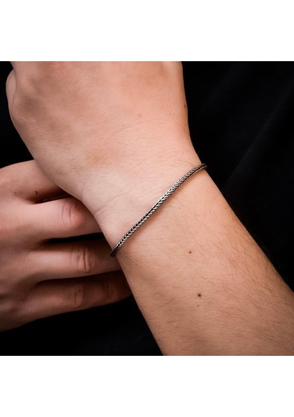 Gümüş Erkek Bilekliği Tilki Kuyruğu Model Gümüş Erkek Bileklik 2,5 mm Tilki Kuyruğu Bileklik