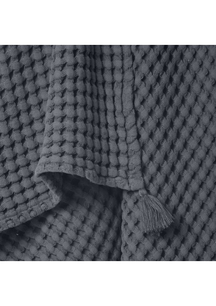 100% Pamuk Tek Kişilik Kalın Waffle Pike Örtü - Koyu Gri - 160 x 220 cm