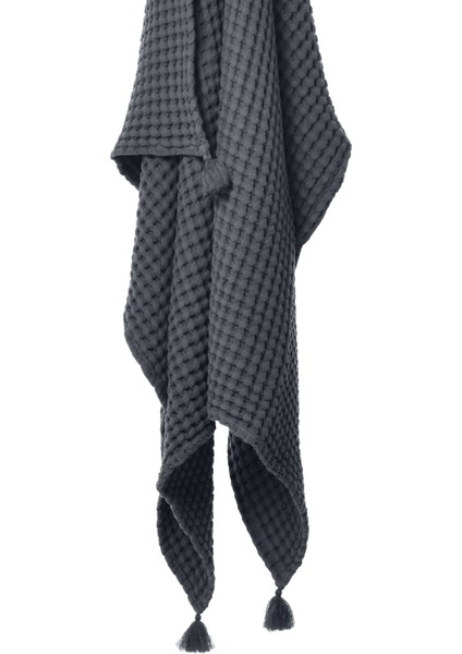 100% Pamuk Tek Kişilik Kalın Waffle Pike Örtü - Koyu Gri - 160 x 220 cm modelleri
