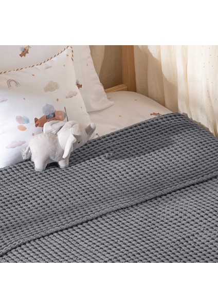 100% Pamuk Tek Kişilik Kalın Waffle Pike Örtü - Koyu Gri - 160 x 220 cm fırsatları